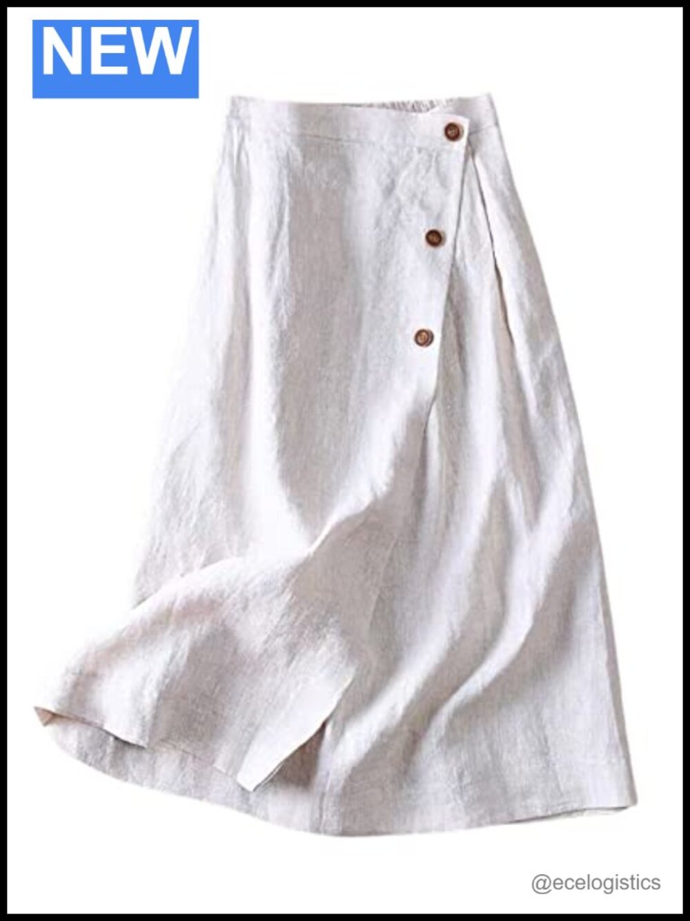 Linen Blend Button Front High Waist Midi A-Line Swing Skirt